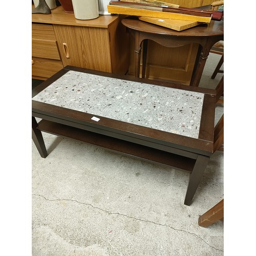 243 - Quality Heavy wood coffee table with marble insert .