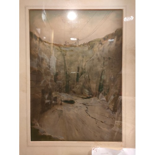 363 - Watercolour of Rubi slaw quarry Aberdeen with document with painting of history of king Robert II of... 