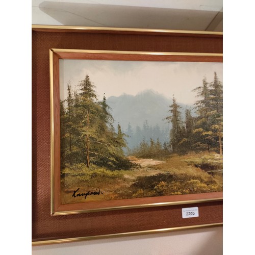 220B - Large oil painting depicting river and forest scene  in retro framing signed by artist .