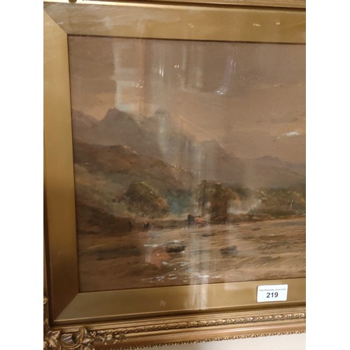 219 - Large Victorian Watercolour depicting highland / river scene signed E Tucker.