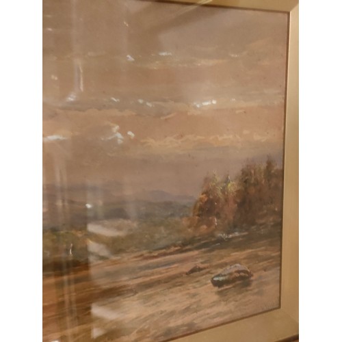 219 - Large Victorian Watercolour depicting highland / river scene signed E Tucker.