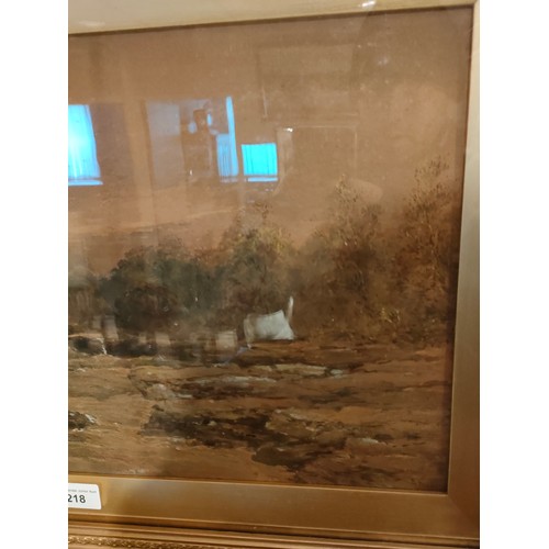 218 - Large Victorian Watercolour depicting River scene signed E Tucker.