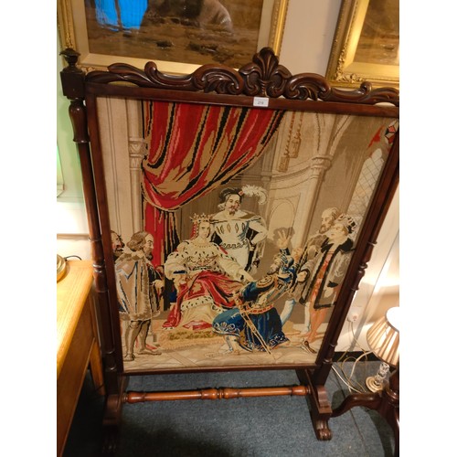 216 - Beautiful Large Victorian Fire screen depicting Royalty scene carved .