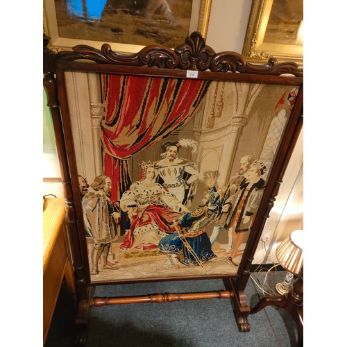 216 - Beautiful Large Victorian Fire screen depicting Royalty scene carved .