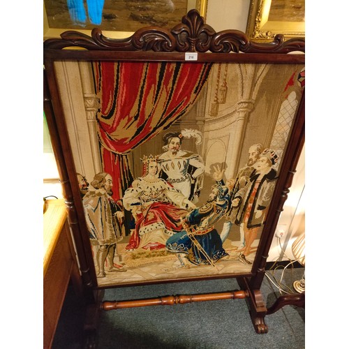 216 - Beautiful Large Victorian Fire screen depicting Royalty scene carved .