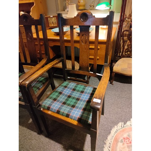 212 - Beautiful Pair of 19th century Oak arm chairs in tartan uphostery .