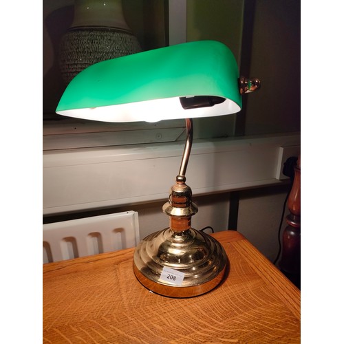 208 - Vintage Green glass shaded brass desk light .