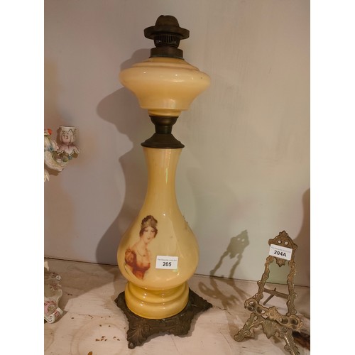 205 - Large Victorian oil lamp with lady portrait .