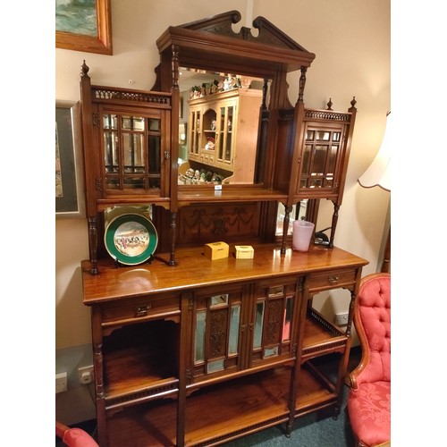 190a - Large Antique 2 tier mirrored back Dresser cabinet in Art Nuoveau design .