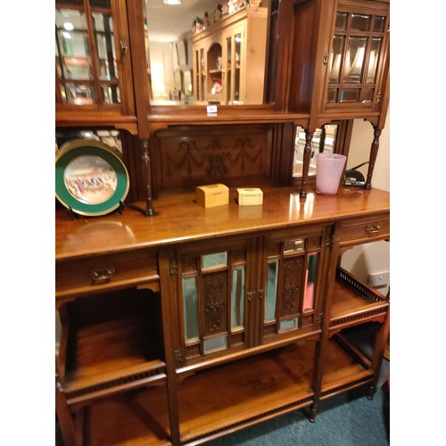 190a - Large Antique 2 tier mirrored back Dresser cabinet in Art Nuoveau design .