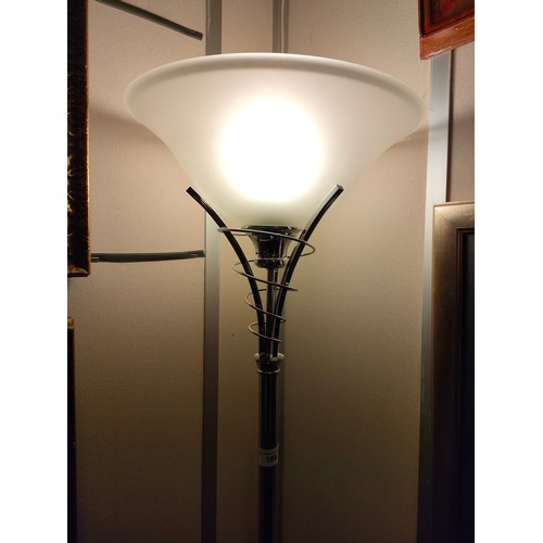 189 - Chrome Modern Floor lamp with glass shade .