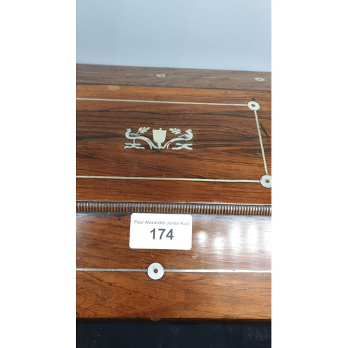 174 - Ladies Victorian Sewing  box With Fitted interior  With Beautiful  Mother of pearl inlays.