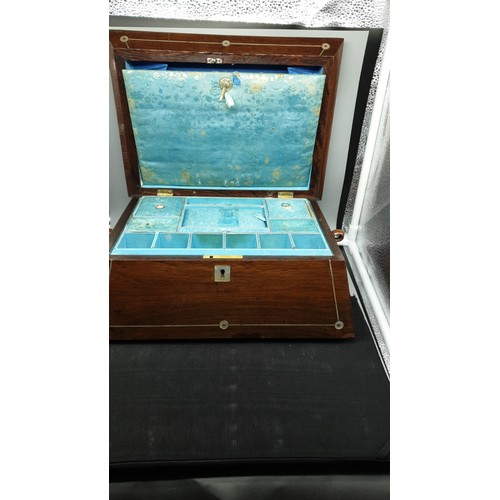 174 - Ladies Victorian Sewing  box With Fitted interior  With Beautiful  Mother of pearl inlays.