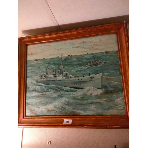 356 - Oil painting of Navy destroyers signed K H Lockett .