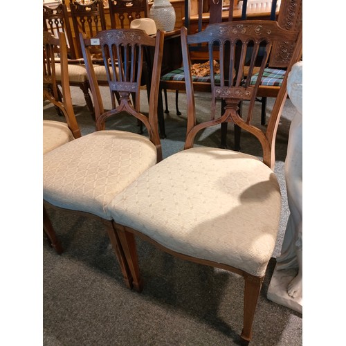 351 - Beautiful example of 4 Edwardian inlaid dinning room chairs .