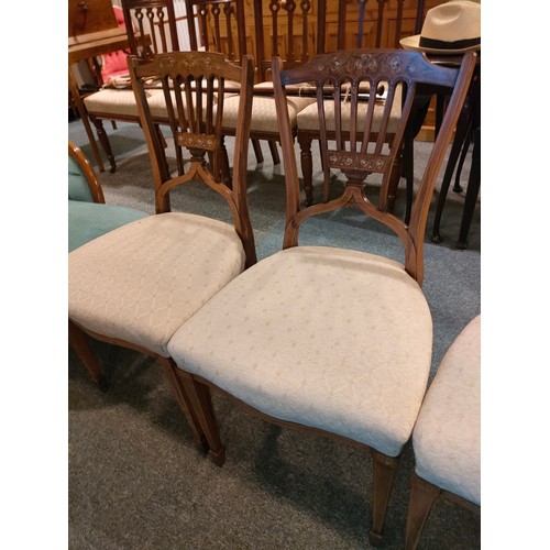 351 - Beautiful example of 4 Edwardian inlaid dinning room chairs .