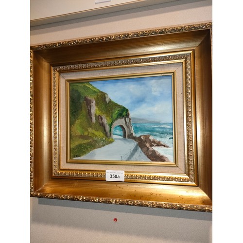 350a - Small oil painting of coastel scene signed P Kirk.