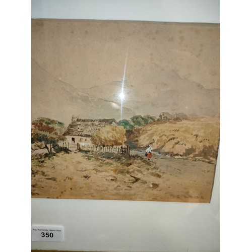 350 - Large watercolour of highland scene framed signed by RS LEGS .