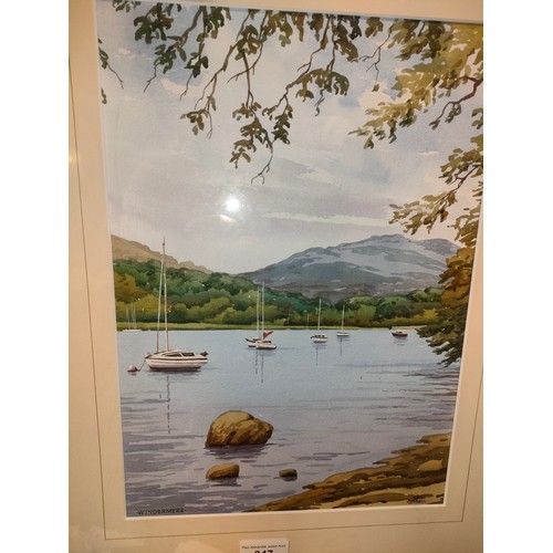 347 - Lovely Example of Water colour of Lake Windermere fitted in gilt frame signed locker .