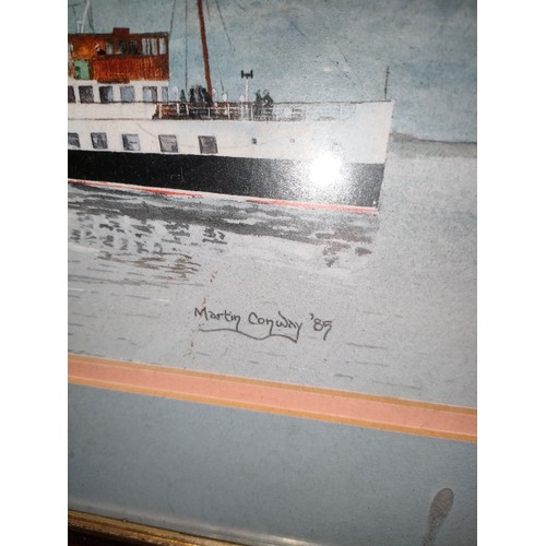 342A - Boat Scene on loch water colour signed Martin conway 85.