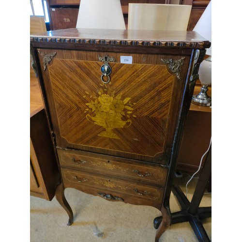 258 - Edwardian inlaid cabinet on brass support . needs some attention.