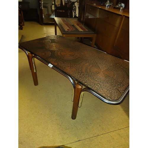 253 - Scandinavian Tile topped mid century coffee table with chrome finish .