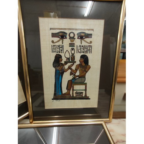 291 - 3 Egyptian modern pictures framed .