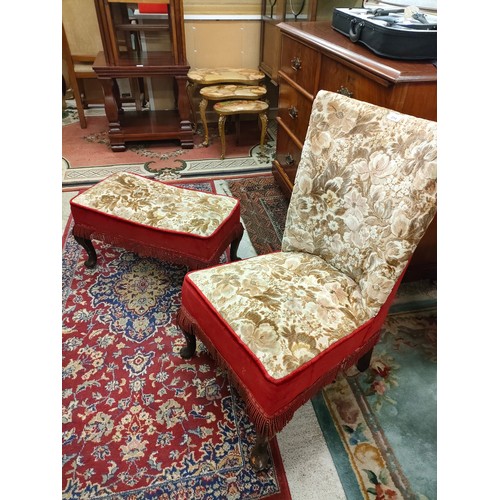 274 - 1940/50s chair with matching stool with queen anne legs .