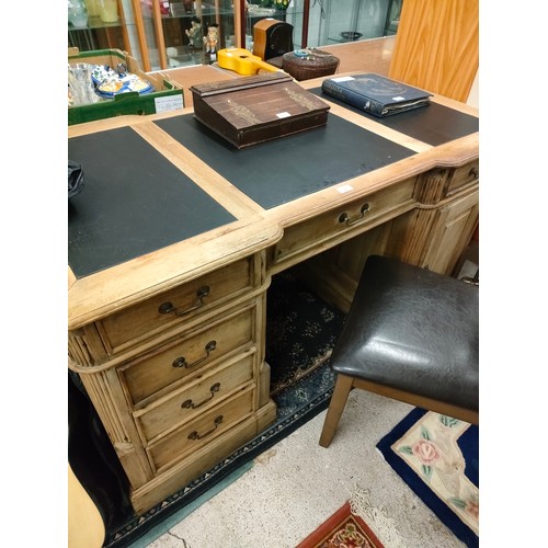 271 - Large antique style leather Partners pedestal Desk with chair.