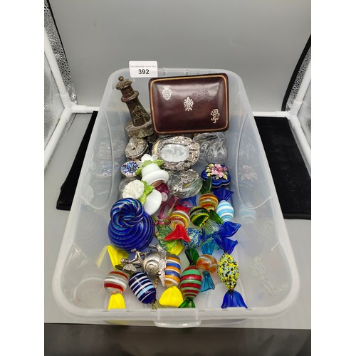 392 - Box of art glass sweets , other collectable interesting items etc .