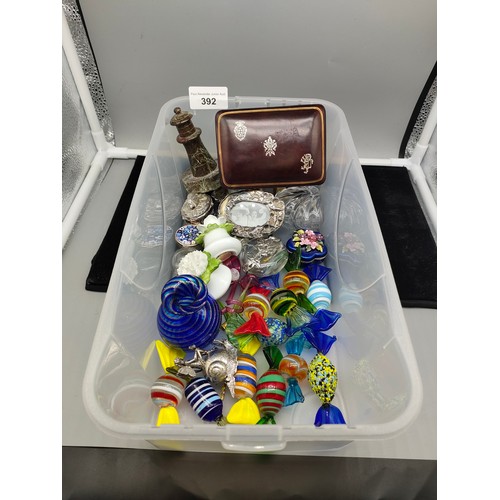 392 - Box of art glass sweets , other collectable interesting items etc .