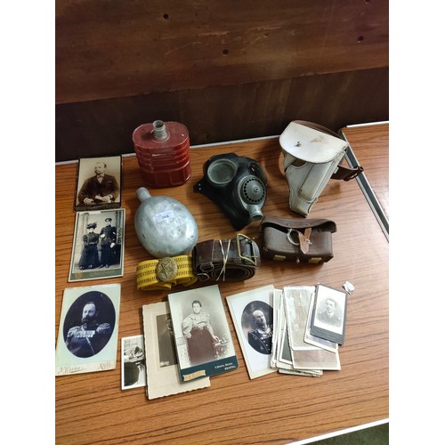 388 - Lot of military items includes flasks , old military post cards etc .