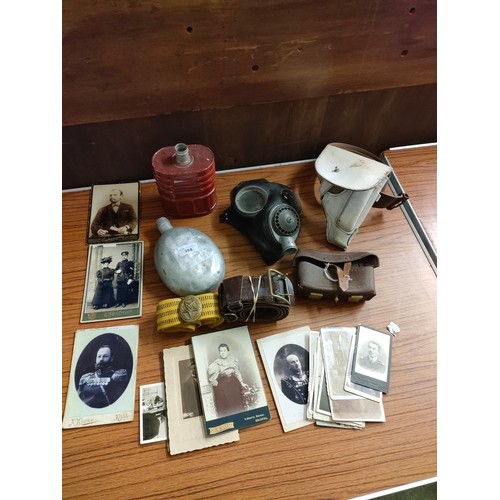 388 - Lot of military items includes flasks , old military post cards etc .