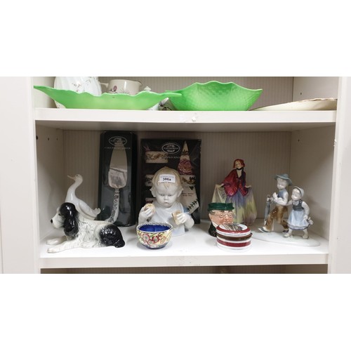 386a - Shelf of collectables includes Germany baby porcelain bust early Royal doulton figure  etc.