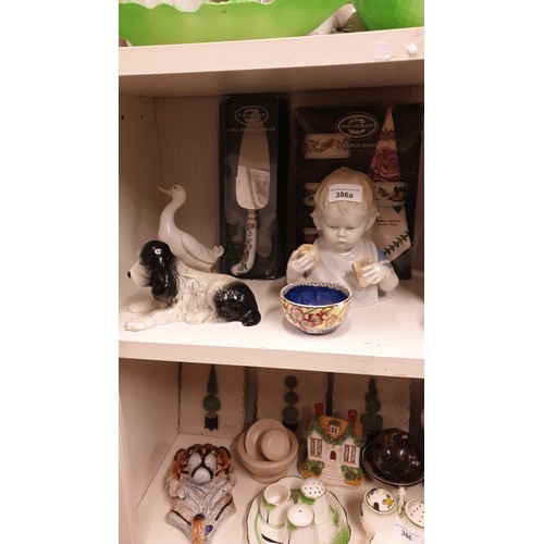 386a - Shelf of collectables includes Germany baby porcelain bust early Royal doulton figure  etc.