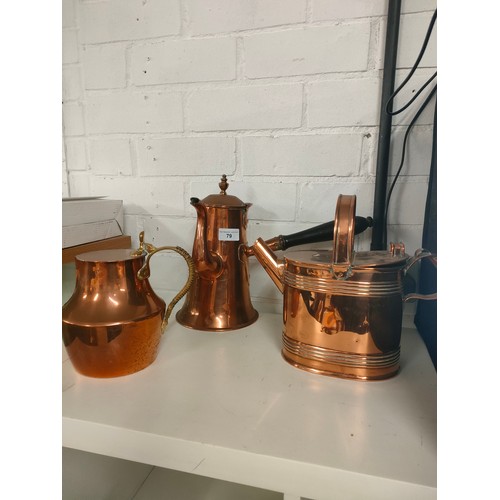 79 - Victorian copper watering can, antique copper coffee pot in the style of Christopher dresser togethe... 