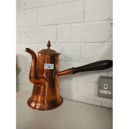 79 - Victorian copper watering can, antique copper coffee pot in the style of Christopher dresser togethe... 