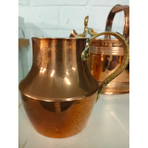 79 - Victorian copper watering can, antique copper coffee pot in the style of Christopher dresser togethe... 