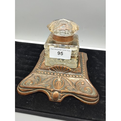 95 - Victorian ink well desk stand with glass inkwell .