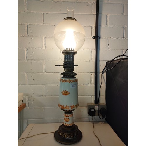 96a - Beautiful victorian porcelain oil lamp converted to electric .