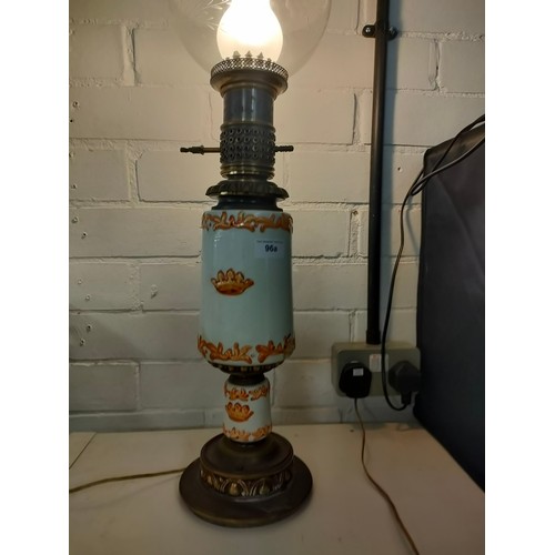 96a - Beautiful victorian porcelain oil lamp converted to electric .