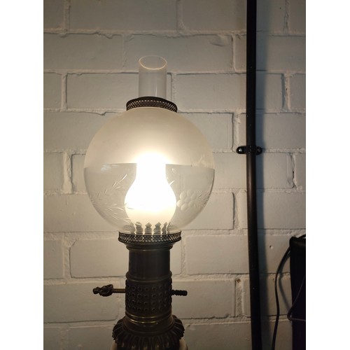 96a - Beautiful victorian porcelain oil lamp converted to electric .