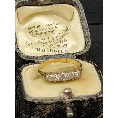 2 - 18 CT gold 5 stone diamond ring with 0.48 CT between all stones with original 1900s Aberdeen jewelle... 