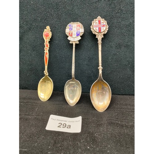 29a - Norweigan enamel silver spoon , together with 2 silver hall marked novelty spoons .