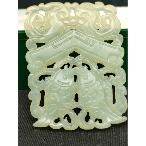 28 - Large jade ornate carving with fish foliage .