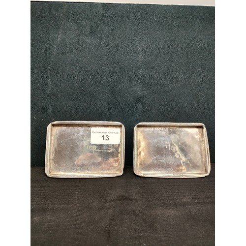 13 - Pair of Indian silver small trays . 118 grams .