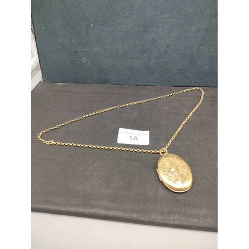 1a - 9ct gold belchar chain 10 grams in weight together with yellow metal locket.