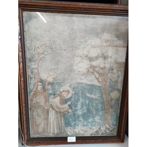 565 - 1900s Large Religious Medici monk scene picture fiited in a oak frame by Giotto . with details to ba... 