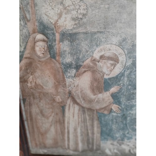 565 - 1900s Large Religious Medici monk scene picture fiited in a oak frame by Giotto . with details to ba... 