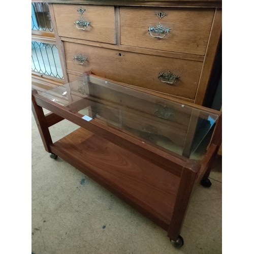 324a - Mid century Teak table with glass insert .